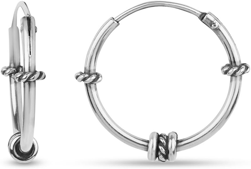 LeCalla Sterling Silver Jewelry Small Bali Endless Hoop Earrings for Cartilage Nose Lips Teen Girl Women Men