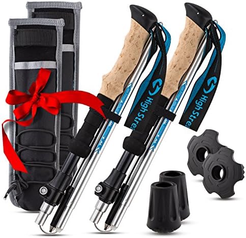 High Stream Gear Foldable Hiking & Trekking Poles, 2 Lightweight Collapsible Walking Sticks, Adjustable Quick Lock Folding Poles with Unique Belt Mounted Holders Gift, Guaranteed