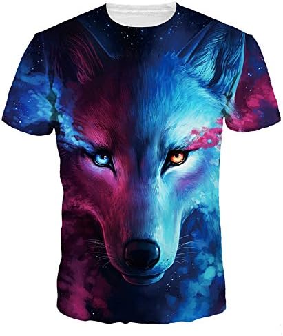 Pattrily Unisex Casual 3D Pattern Printed Short Sleeve T-Shirts Top Tees,Wolf,L/XL