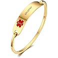 VNOX Medical Bracelet for Women-Stainless Steel Emergency Medical Alert ID Bangle Bracelet,Free Engraving