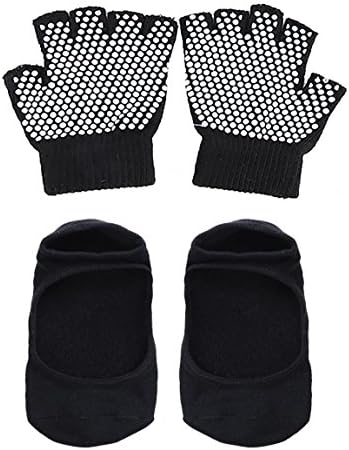 Yoga Gloves and Socks Set Non Slip Grip with Silicone Dots For Women By Wonlives (black-1)