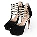 Figoo Platform Pump High Heels Black Peep Toe T-Strap