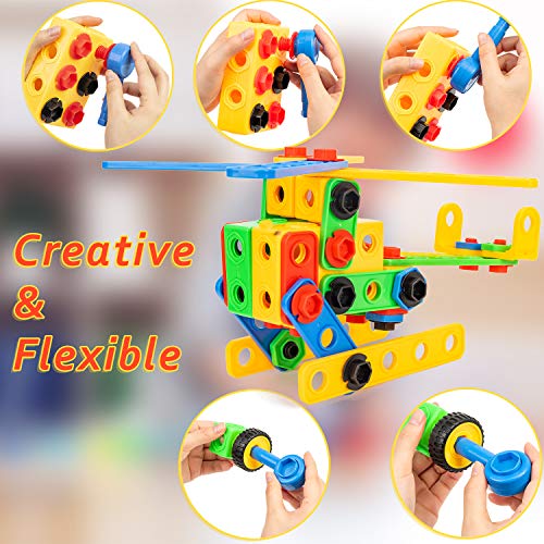 cossy 107 Pieces Construction Engineering Building Blocks Set, Manipulative Toy for Boys & Girls, Come with a Sturdy Storage Container, Best STEM Toy Gift for Kids Ages 3 yr - 6 yr - Thumbnail 2