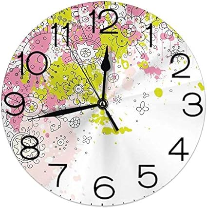 Qinhanxinchengxianlibaihuodian Horloge Murale Silencieuse Non Ticking 10 Pouces Quartz Rond Decoratif Toile De Fond Blanc Abstrait Image Sommaire Avec Fleur Details Art Amazon Fr Cuisine Maison