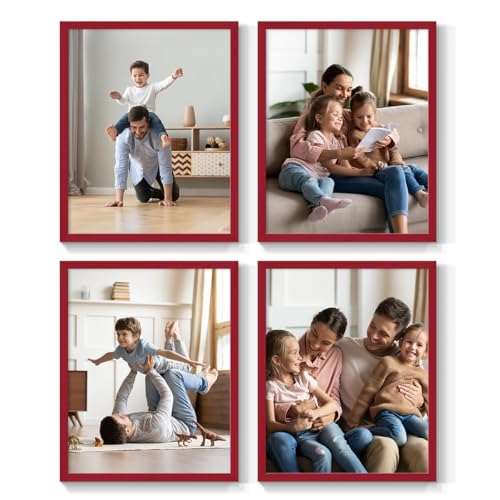 Renditions Gallery Set of 4 8x10 Custom Photo Prints with Real Wood Picture Frames. Create Personalized Photos with Peel & Stick Photo Frames. Red Frame - LT623 at Amazon