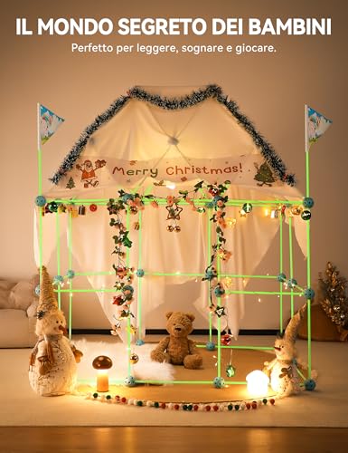 Besrey 144-Piece Fortress Building Kit for Children with Launch Game, Glow in the Dark, Castle and Tunnel Buildings, Play Tent Children 5+ Years, Creative Play, Child Gift