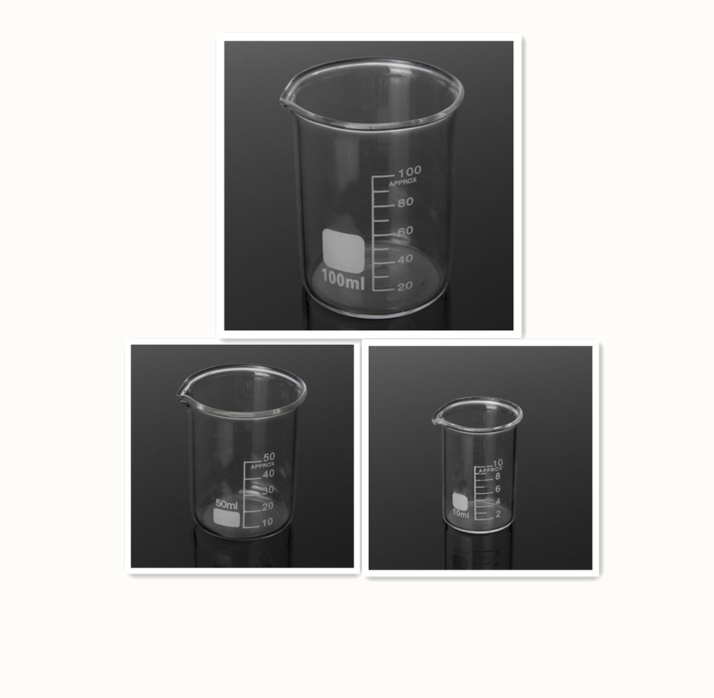 Glass Beaker Set Clear3 pack 10ml 50ml 100ml Low Form Glassware