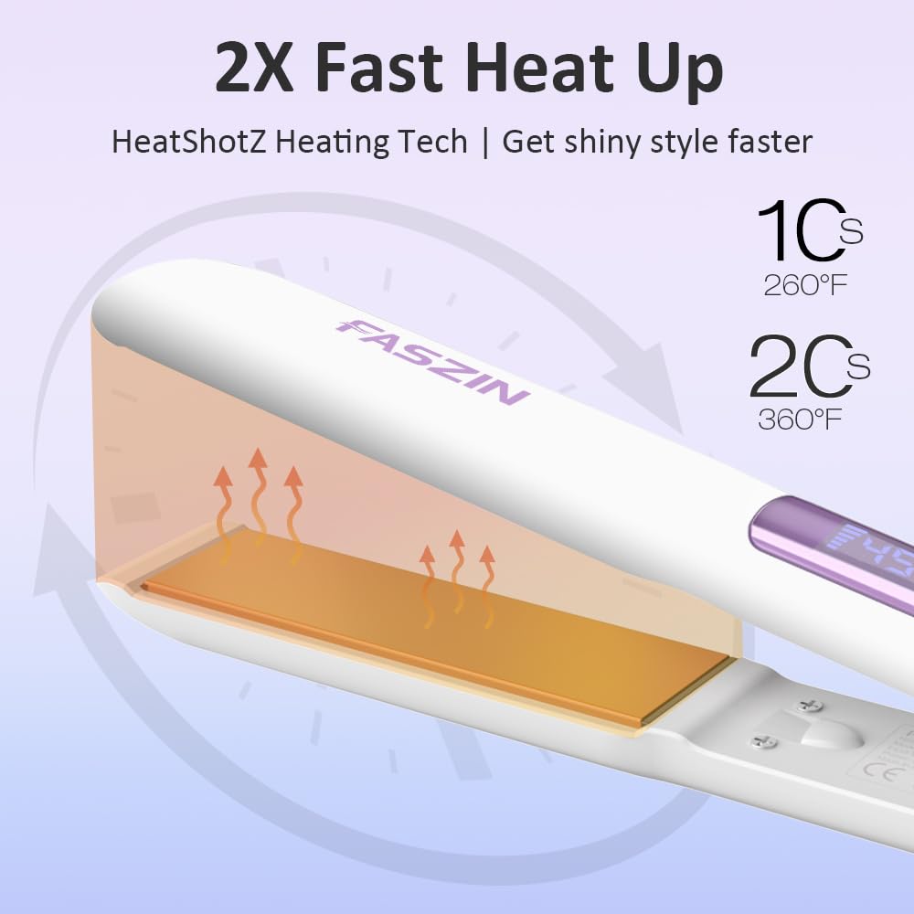 Faszin Hair Straightener, Fast Heat Titanium Flat Iron with Negative Ions to Create Sleek Style, 2 in 1 Straightener and Curler Dual Voltage Styling Tool for Professional Salon Straighten/Curl/Wave