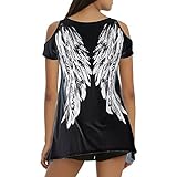 Tulucky Womens Fashion Angel Wing Loose T Shirts Cutout Shoulder Irregular Tops