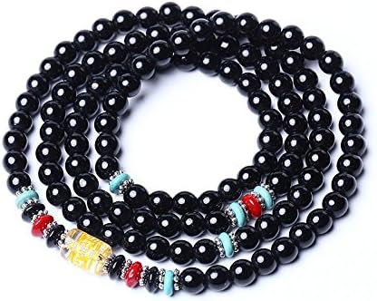 Mala Beads Bracelet Women, 6mm Obsidian Religious Meditation Bracelet, Tibetan Buddhist Prayer Necklace