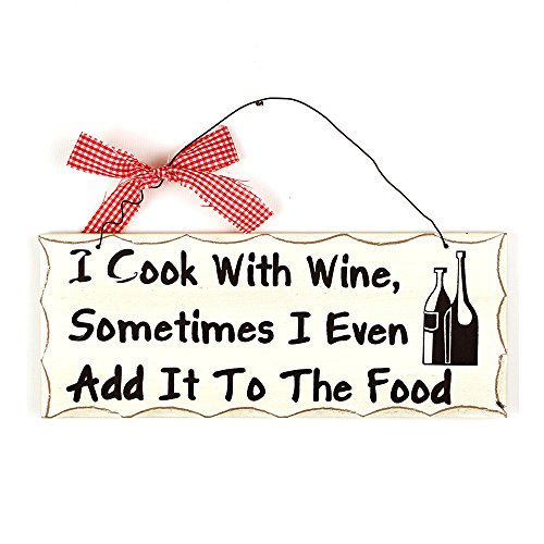 YK Decor Cook with Wine Wood Sign Decorative Wall Plaques Hanging Wooden Signs for Home Decor (Cook with wine)