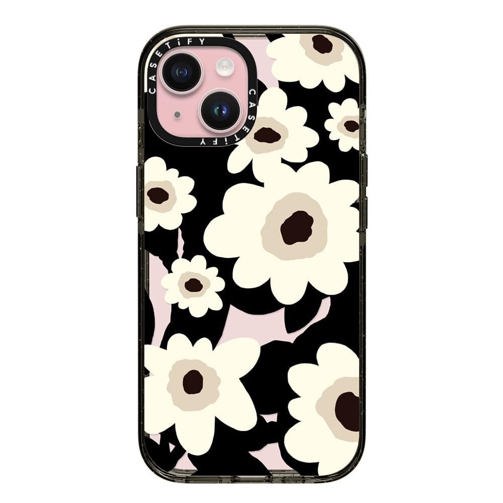CASETIFY Impact iPhone 15 Case [4X Military Grade Drop Tested / 8.2ft Drop Protection] - Flowers - Clear Black Image