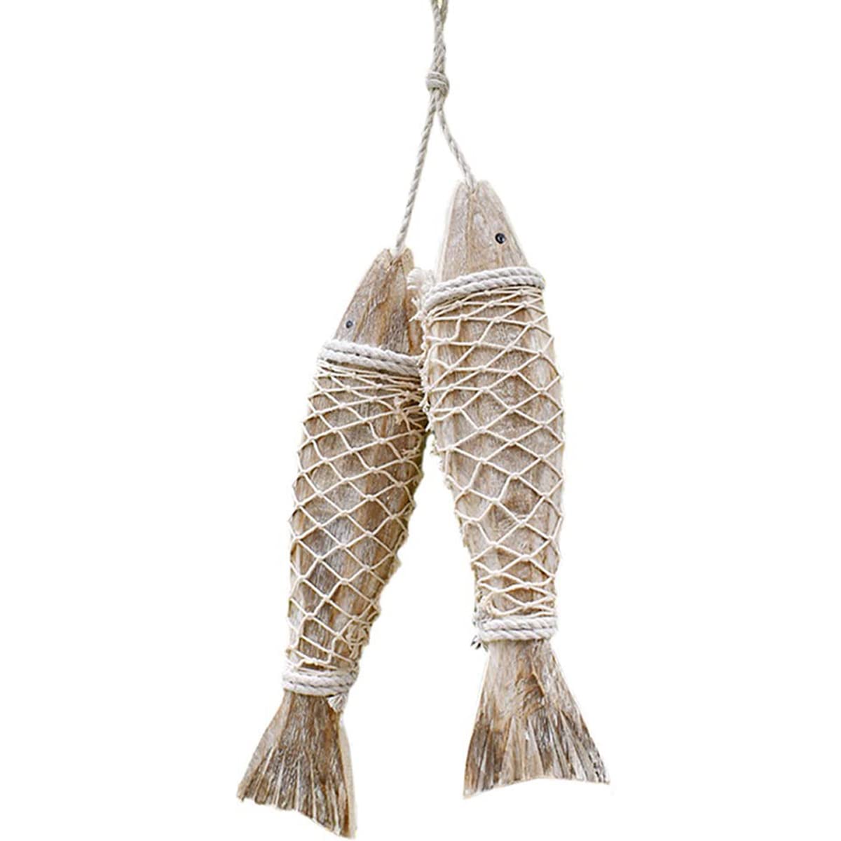 Fangoo 2 Piece Wood Fish Decoration Ornament Hanging Wooden Fish Decoration Hand Carved Wooden Fish Wall Art for Home Indoor Outdoor Patio Porch Office Nautical Wall Beach Theme Decoration (L)