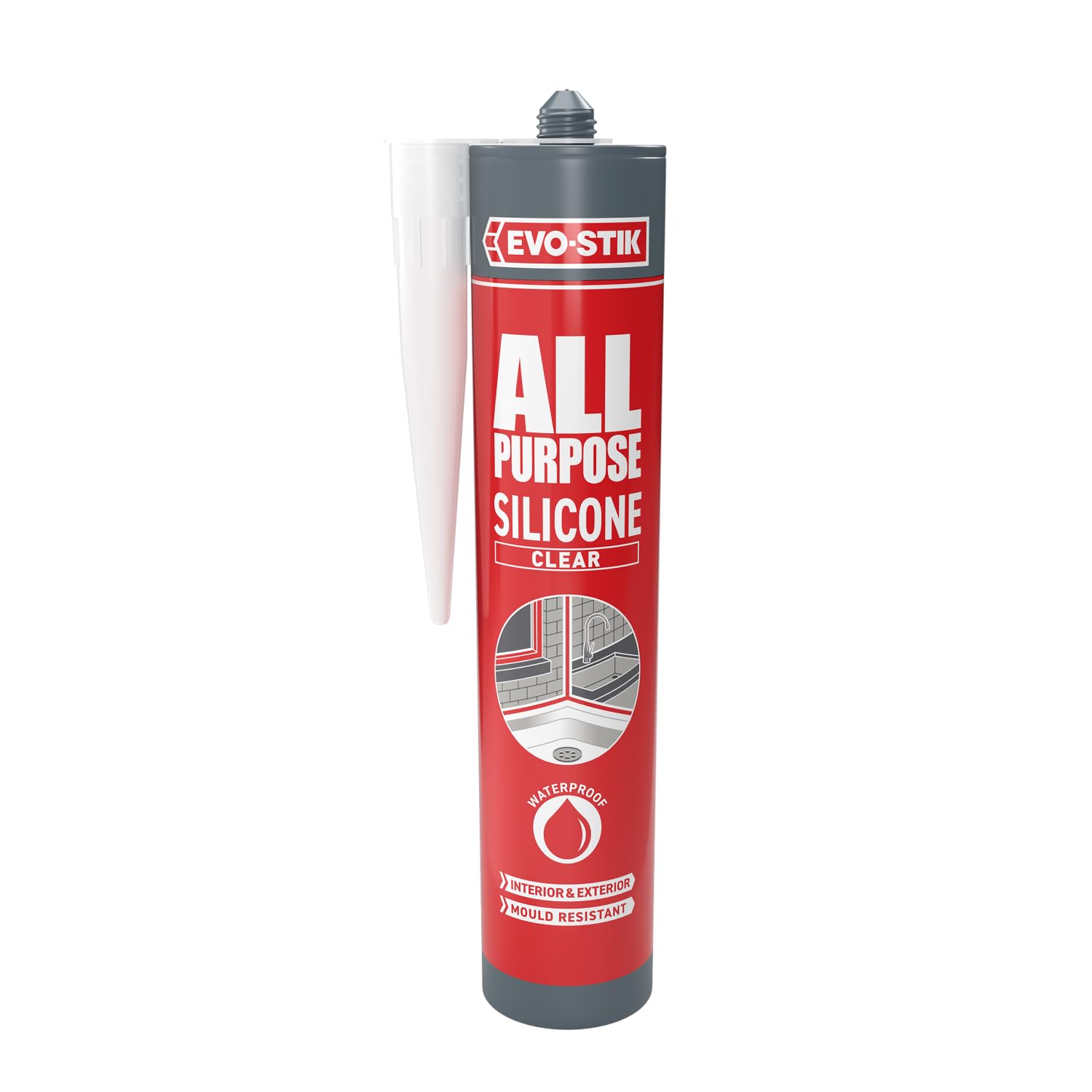 EVO-STIK All Purpose Clear Silicone Sealant 280ml - Shower and Bathroom Sealant - Anti Mould - Waterproof - Suitable for Interior and Exterior Use