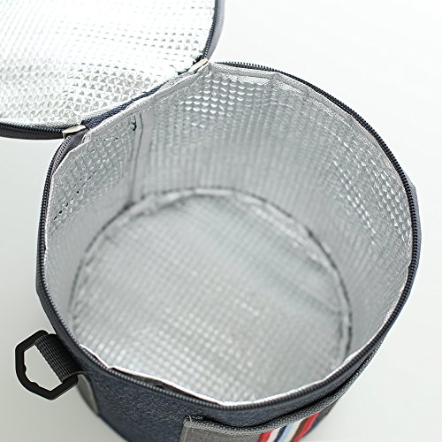 Insulated Lunch Bag Cooler Tote Bags For Women Men Kids, Travel Picnic Foods Box Drinks Thermal Carry Bag Container Organizer Case Handbag (Cylinder-Blue&Grey, 8x9inch) - Thumbnail 4