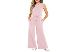 CharmWM Girls Casual Jumpsuit Kids Fashion Sleeveless Elastic Waist Wide Leg Pants Rompers One Piece Outfits