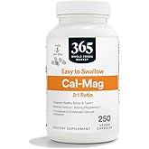 365 by Whole Foods Market, Cal-Mag 2:1 Ratio, Easy-to-Swallow Vegan Capsules, 250 Count