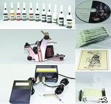 Complete Tattoo Kit Machine Gun 11 Color (Double Black) Inks + Needles + Power Supply (T2)