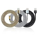 UNISAME™ 3Pcs/Pack 3Ft Premium Metal Tangle Free Bold Hybrid Braided Micro USB Charging Sync Data Cable Charger Cord for Galaxy S7 S6 Edge S4 Note 4 5 Tab, Moto G X, HTC and more Android Devices