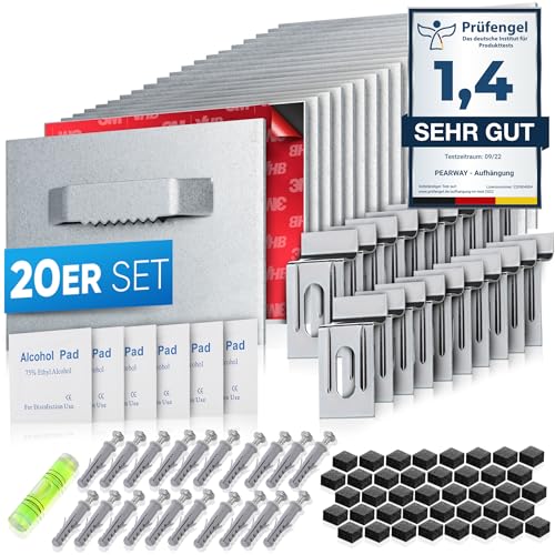 PEARWAY Bilderhaken selbstklebend EXTRA STARK [HALT BIS 6KG] für Alu Dibond & Acrylglas Aufhängung - Bilder aufhängen ohne Bohren - Klebehaken Bilder 