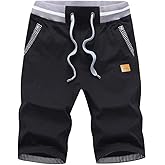 STICKON Men's Shorts Casual Classic Fit Drawstring Summer Beach Shorts with Elastic Waist and Pockets