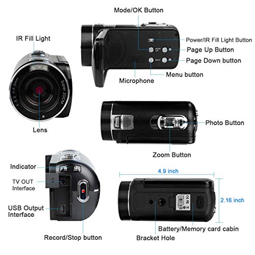 Video Cameras Camcorders for YouTube Videos,Digital Video Camcorder Cameras FHD 1080P with Remote Control/IR Night Vision/Support Tripod/Rotation Screen/TV Video Output