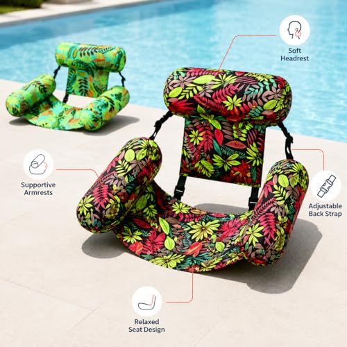 Adult Pool Float Chairs, 2-Pack Inflatable Water Lounge Seats with Air Pump for Pool, Lake, Beach and Summer Party Fun