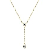 PROSTORY Moissanite Y-Pendant Necklace, 2-Stones 3mm D Color Moissanite VVS1 Clarity 925 Silver Y Necklace for Women Mom Wife Birthday Jewelry Gifts