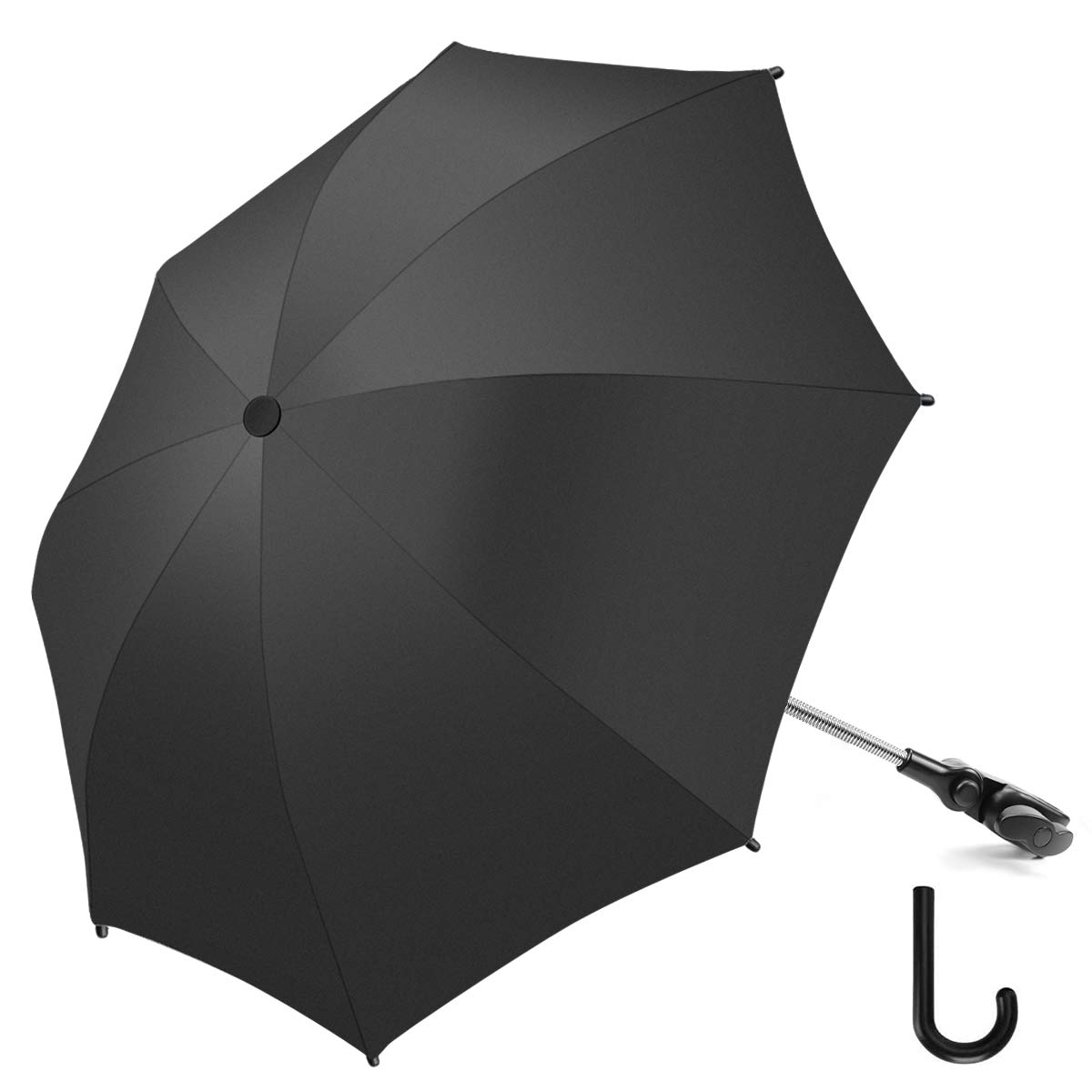 RIOGOO Baby Pram Parasol Universal Umbrella 50+ UV Baby and Infant Sun Protection Umbrella with Handle for Pram, Stroller, Pushchair and Buggy-Black