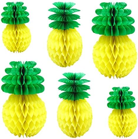 Lontenrea 6 Pcs Handmade DIY Craft Tissue Paper Pineapples Decoration for Home Party Birthday Wedding or Other Theme Party Decoration (2 Pack 20cm + 2 Pack 27cm + 2 Pack 30cm)