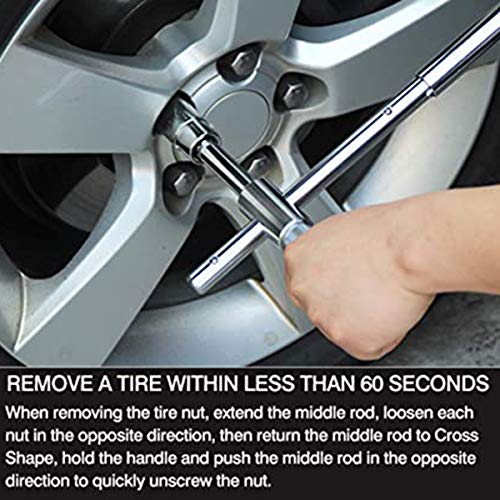 23" Universal Extended Lug Wrench,4 Way Lug Wrench,Lug Nut Wrench,Tire