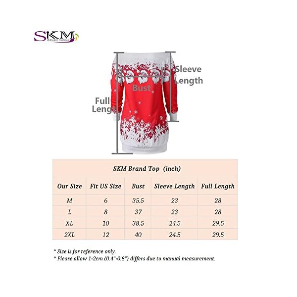 SKM Women's Skew Neck Off The Shoulder Santa Claus Snowflake Print Pullover Sweatshirt - Red Christmas Tops for Women - Image 4