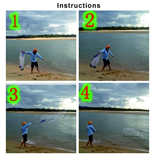 EASY BIG American Fishing Nets Cast Net with Aluminum Frisbee for Bait Trap Fish Dia:7.8ft/9.8ft/11.8ft/13.7ft, 0.8inch Mesh Size