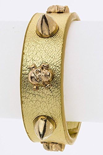Chic Chelsea Skull &amp; Spike Faux Leather Bracelet (Gold)