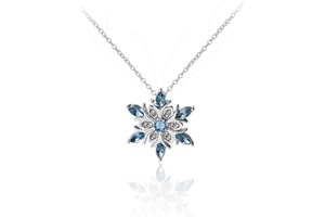 COLORFUL BLING Women's Blue Snowflake Dangle Earrings Pendant Necklace Ring Set Flower Clavicle Chain Crystal Thanksgiving Day gift for Women Female Winter Christmas Xmas Jewelry