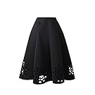 HSSH Womens High Waist Pleat Full Skirt A Line Hollow Out Vintage Mid Skirts