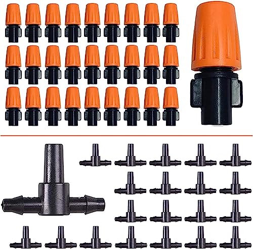 Hydrogarden Gocciolatori per irrigazione a flusso regolabile, 50 pezzi, irrigatori da giardino con 3 Tee Irrigation nebulizzazione a goccia