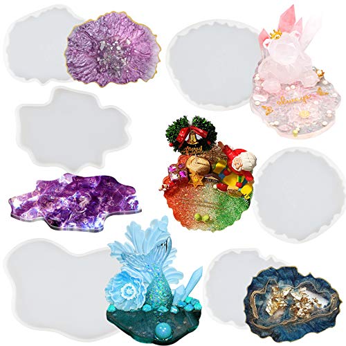 Agate Coaster Epoxy Resin Silicone Molds Set Jewelry Casting Polymer Clay Craft Soap Concrete Cement 6-Count 4.9-6.8inch