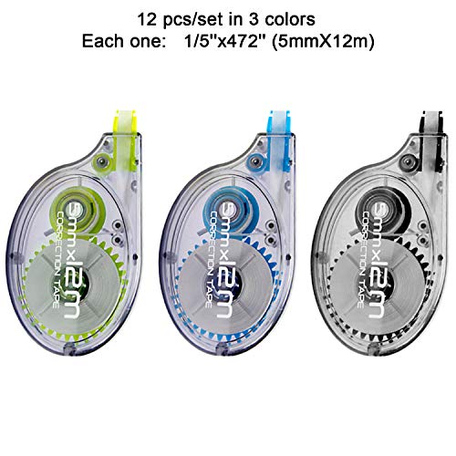 Lasten Correction Tape Set, Tear Resistant Office School White Corrective Tape (12pcsX13yds)