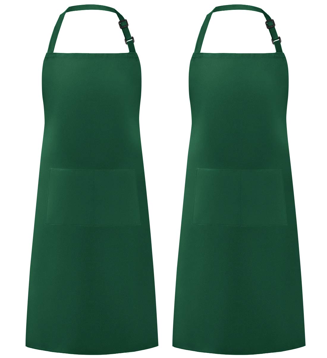 Syntus 2 Pack Thicker Version Adjustable Bib Apron Waterdrop Resistant with 2 Pockets Unisex Cooking Kitchen Aprons for Women Men Chef, Dark Green