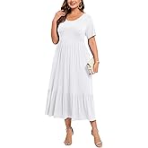LARACE Plus Size Dresses for Women Summer Casual Short Sleeve Long Dress Flowy Maxi Beach Dresses with Pockets L-6XL