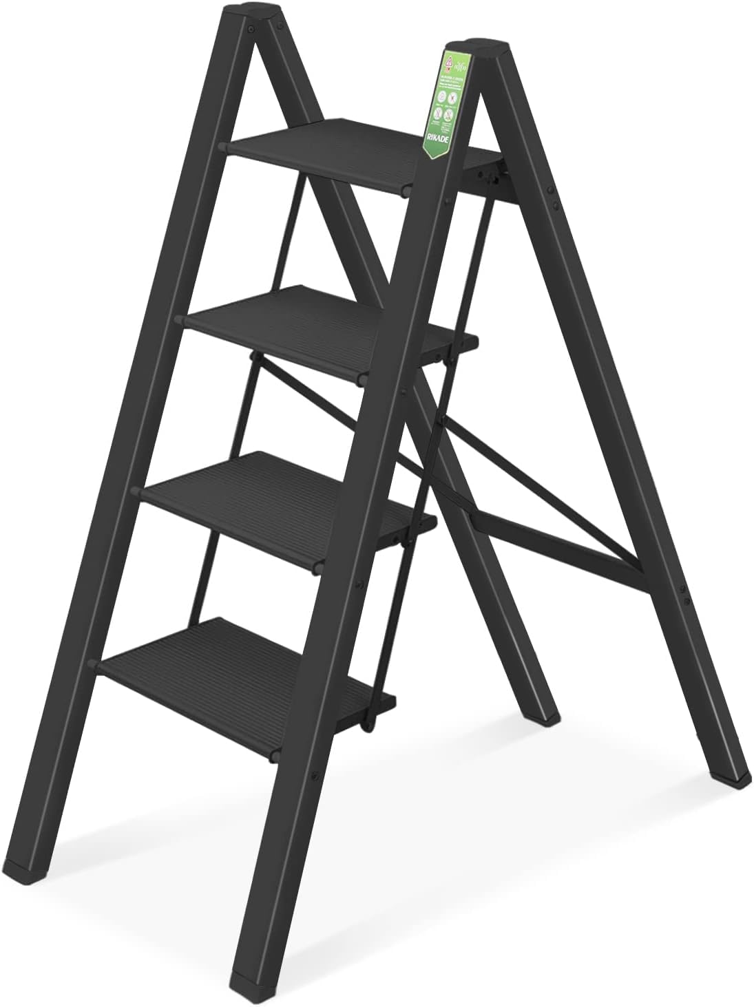 RIKADE アルミ 踏み台 脚立 軽量 折りたたみ ステップスツール はしご 梯子 耐荷重150KG 滑り止め付き フォールディング ステップ台 (ブラック, 四段)商品画像