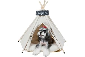 ANPPEX 24-Inch Dog Teepee Tent Indoor,M Size Pet Tent Bed for Small Dogs and Cats,Indoor Dog House with Thick Cushion,White