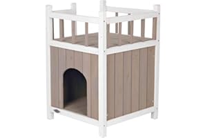 TRIXIE Cat Home with Balcony, Elevated Cat House, Weatherproof Shelter, Ideal for Cats and Small Dogs 17.5 x 17.5 x 25.5 in.