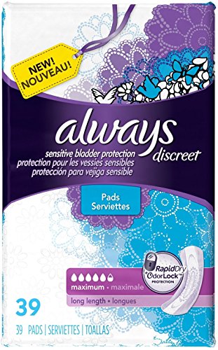 Always Discreet Incontinence Maximum Absorbency Pads, Long 39 ea (Pack of 3)
