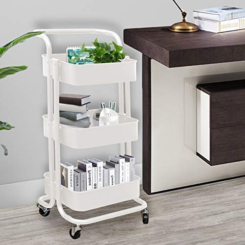 Titoni 3Tier Rolling Utility Cart with Handle Makeup Cart with Roller