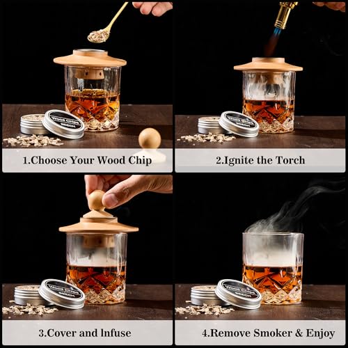 Whisky Cocktail Smoker Kit with 4 Granite Stones for Men Gift | Gift Idea for Men Birthday, Whiskey Box, 6 Wood Chips, Bourbon, Old Fashioned, Home Bar, Butane Free