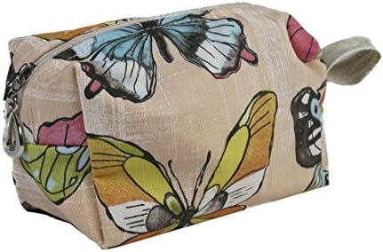 Dana Herbert Lily Small Lined Cotton Cosmetic Bag Peach Butterfly Print Loaf Shape Made in USA