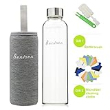 BONISON Stylish Top Quality Borosilicate Glass Water Bottle with Colorful Nylon Sleeve, 18 oz, Grey