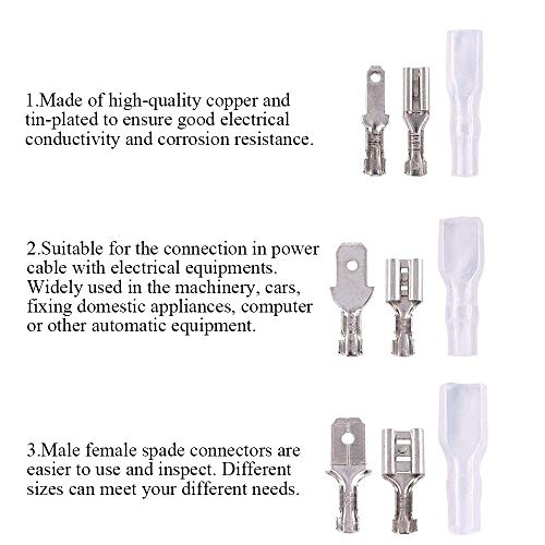ManYee 315pcs 2.8/4.8/6.3mm Male Female Spade Connectors for Car Audio Speaker Wire Crimp Terminals Spade Electrical Connector Kit with Insulating Sleeve Quick Wire Splice Terminal - Thumbnail 2
